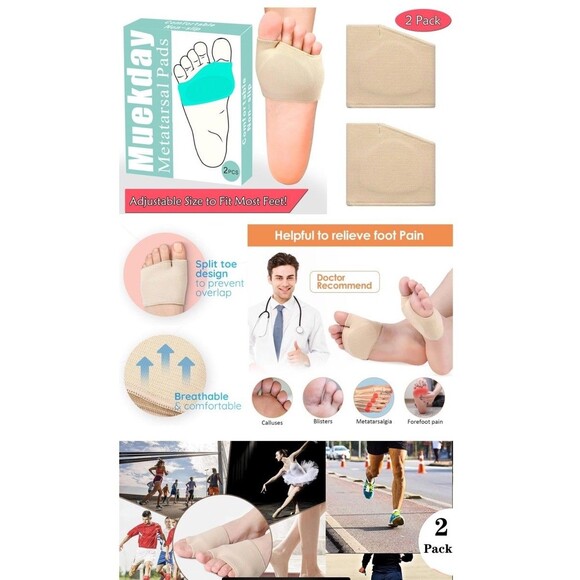 Muerda y Metatarsal Pads 2 Pack Breathable Foot Pain Relief - Picture 3 of 4